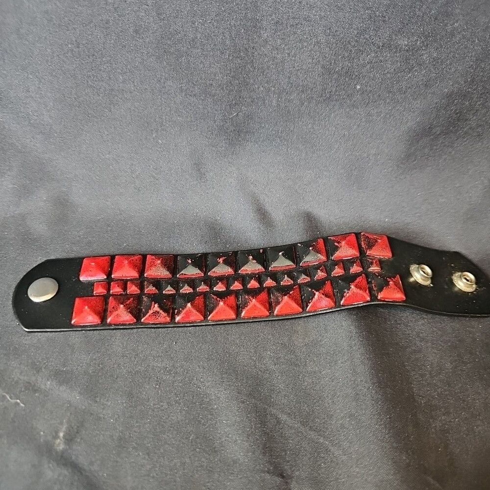 Vintage Three Row Pyramid Cuff Bracelet Red And Black